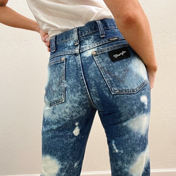 Wrangler Denim - Vintage Wrangler Bleach Dyed Distressed High Waist Straight Leg Jeans